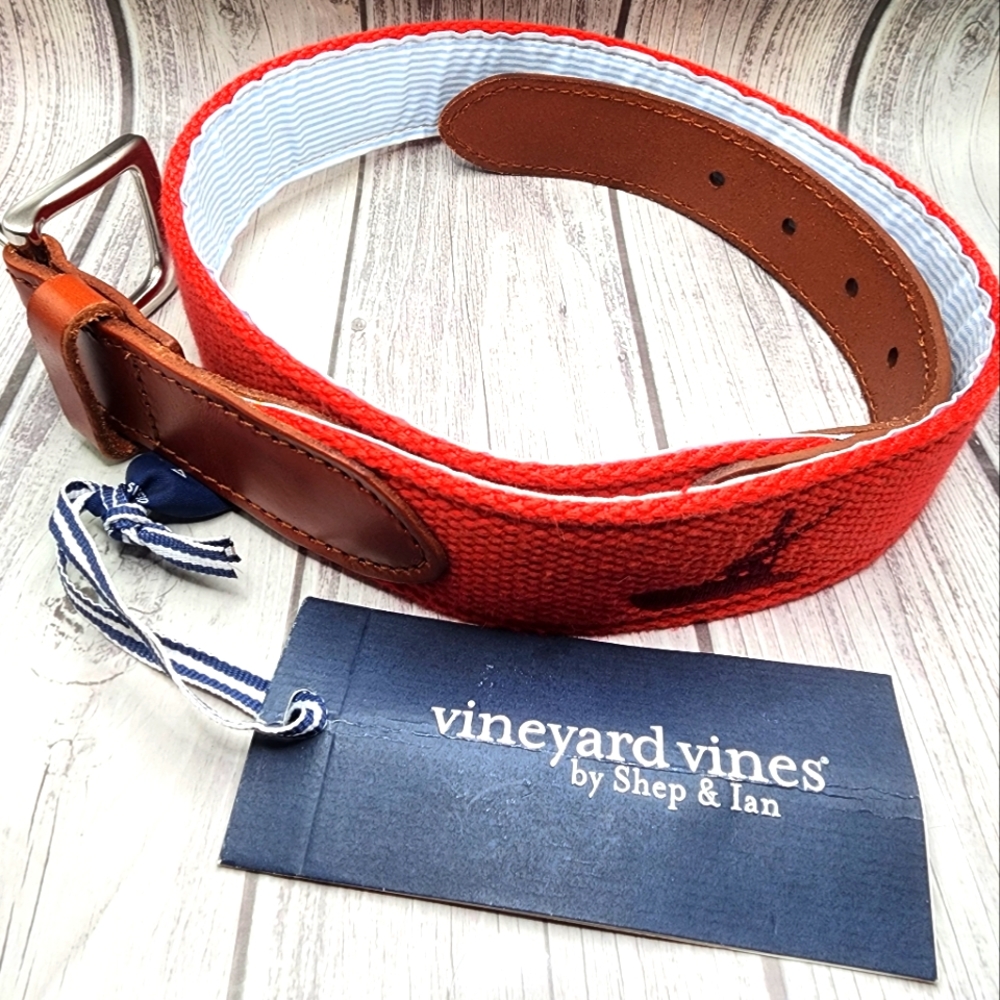 Vineyard Vines Men's Canvas Club Belt SZ 30 Red USA Boat Nautical $68 New NWT